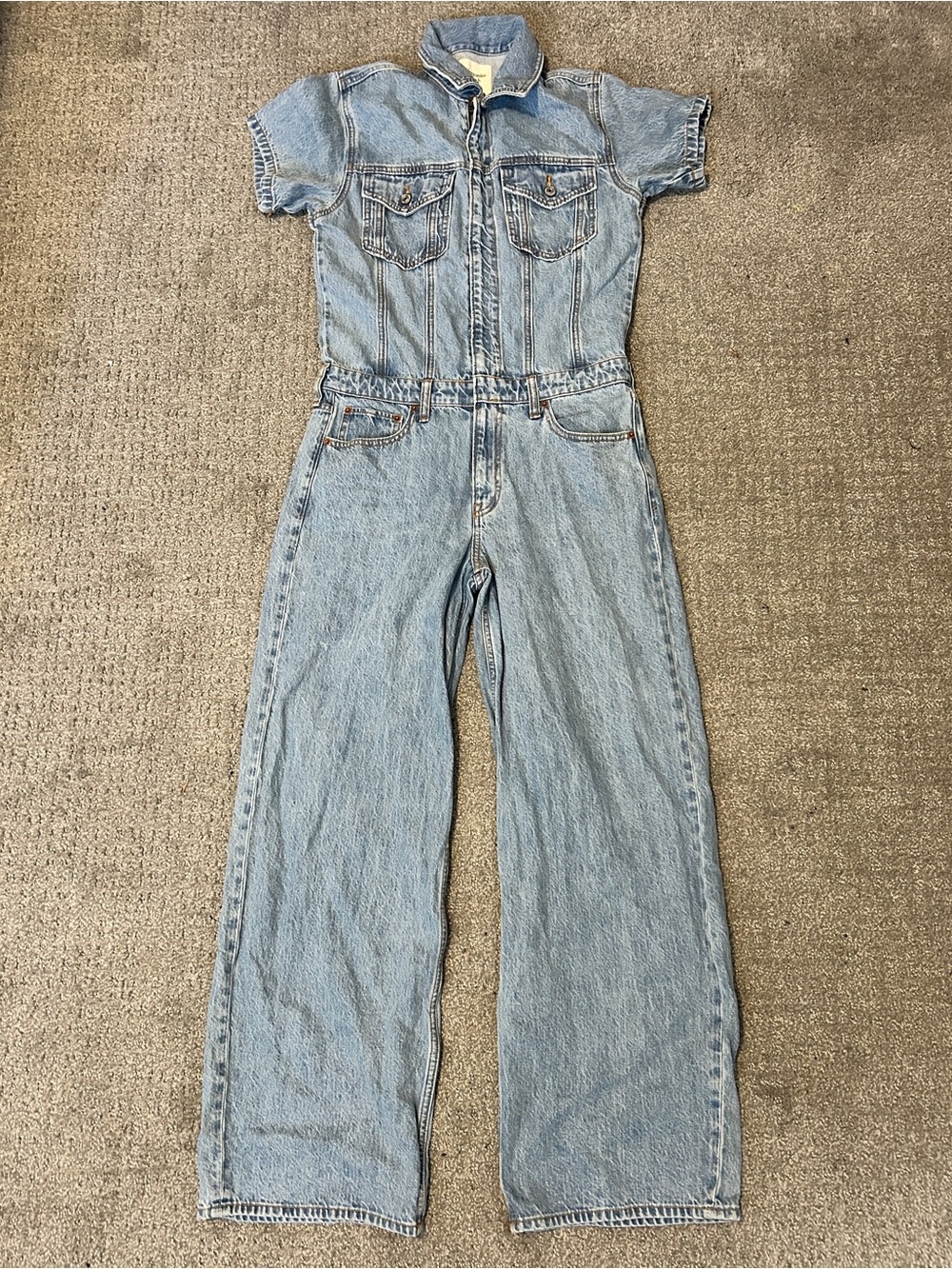 Abercrombie & Fitch Blue Denim Short Sleeve Jumpsuit Wide Leg Sz Small